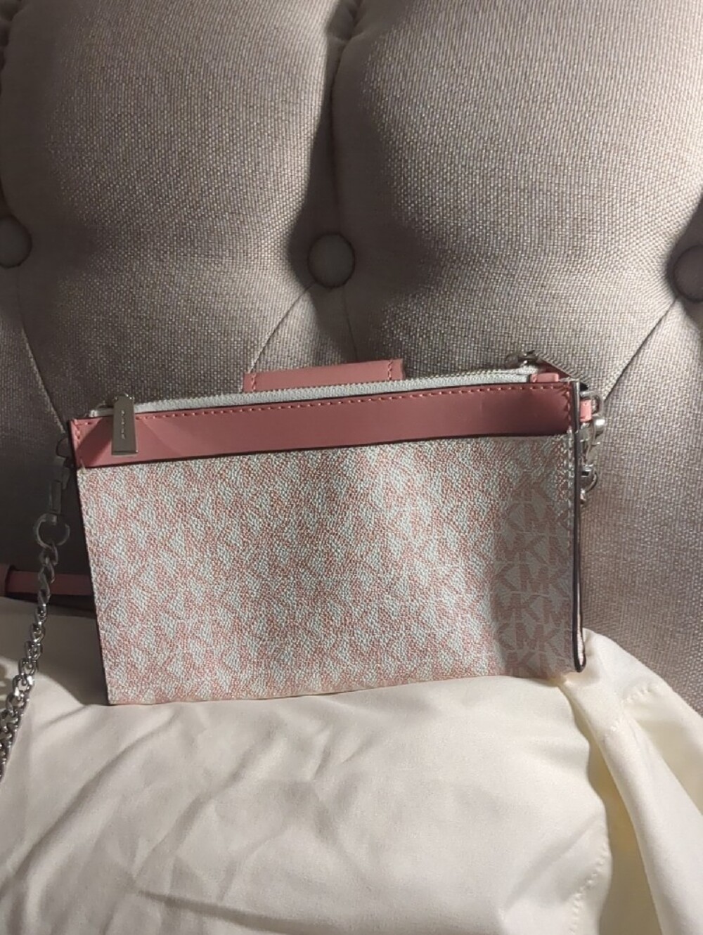 Michael Kors Pink Signature Stripe Crossbody Pouch with Silver Hardware - Picture 3 of 6